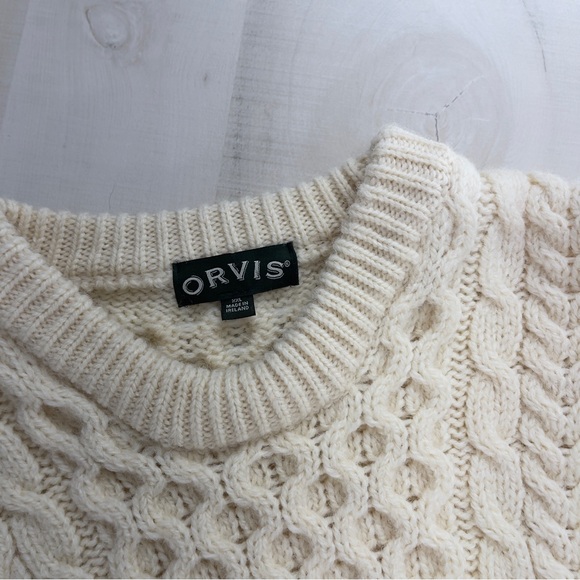 rare ORVIS men’s Irish fishing fisherman sweater pullover 100% wool cream knit - Picture 4 of 10